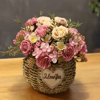 假花干花仿真花摆件客厅餐厅咖啡馆欧式小清新桌摆装饰花草编盆栽居家