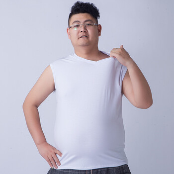 大号夏男士宽肩背心 加肥加大码胖子男装肥佬宽松莫代尔无袖t恤 白色