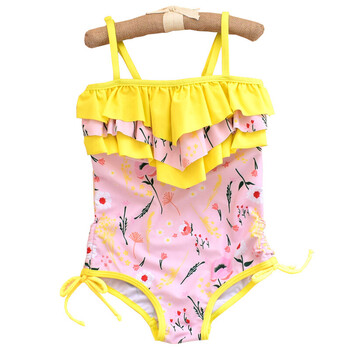 莱辛格 儿童泳衣女孩中小童女童婴幼儿游泳衣三角连体温泉泳装 粉色