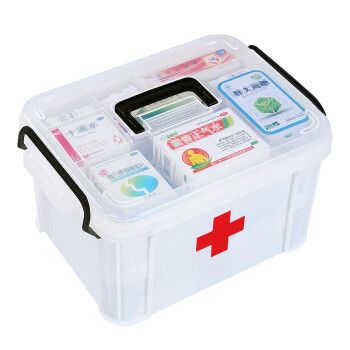 百家好世 双层便携医药箱家用多层塑料家庭多功能急救箱收纳盒 白色 小号25*13*17cm