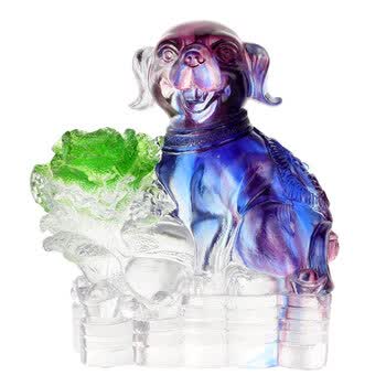 工美 琉璃百财狗(蓝) 商务礼品 工艺品 办公室客厅摆设 聚财招财