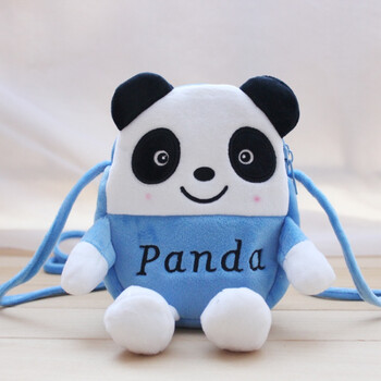 斜挎手机包 女生可爱小号斜挎双拉包 儿童毛绒零钱袋 蓝色熊猫【图片