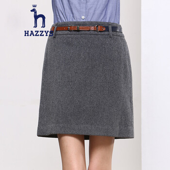 哈吉斯HAZZYS 秋冬新品女装半身裙女士毛呢纯色羊毛半身裙下装ABQST03D003 灰色GE 160/72A 40