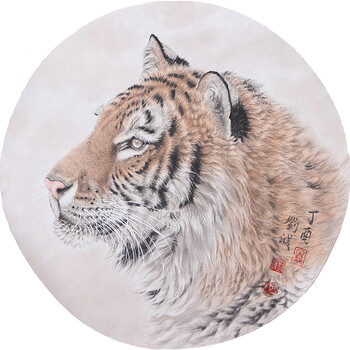 带合影 著名工笔画画家 刘诚《虎》06拍卖已结束佛学大师 少林寺