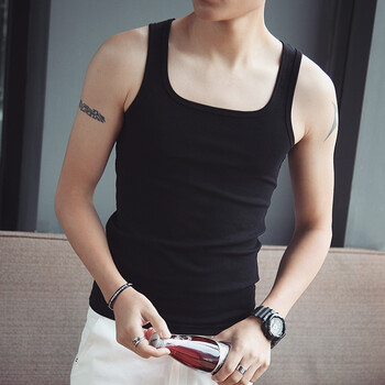 男士背心夏季纯棉吊带修身型弹力方领青年运动打底无袖背心男韩版