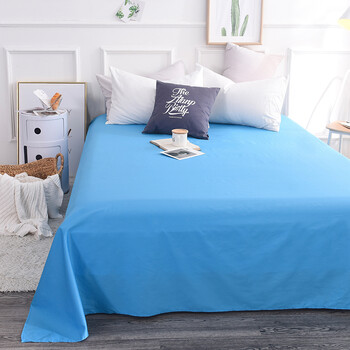 优兰朵 精梳棉床单单件简约素色纯棉被单单双人床可用 湖蓝 230x250cm