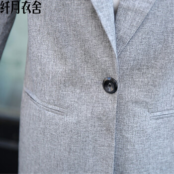 纤月衣舍2015秋装新款韩版中长款修身显瘦休闲小西服薄西装外套女  9235# 浅灰色 L