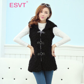 ESVT 韩版2015秋季新品女马甲秋时尚休闲保暖简约连帽大码中长款女小外套 潮 黑色 M