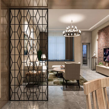 北欧铁艺隔断美式现代客厅屏风时尚创意简约窗花镂空玄关工业风 白色