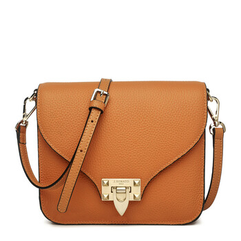 宾度(jbenato)新款女包牛皮小方包欧美风竖款单肩斜挎包 橙色