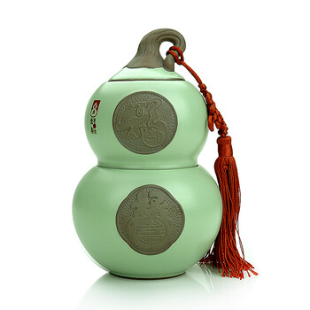 唐丰精品汝窑茶叶罐 陶瓷开片中大号普洱密封储物茶具配件TF-1707 福禄茶叶罐-绿色