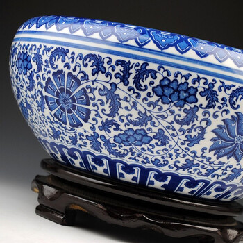 
                                        泰浦瓯 景德镇陶瓷器 青花瓷鱼缸 水浅 金鱼缸 乌龟缸 现代时尚家饰摆设 大号                