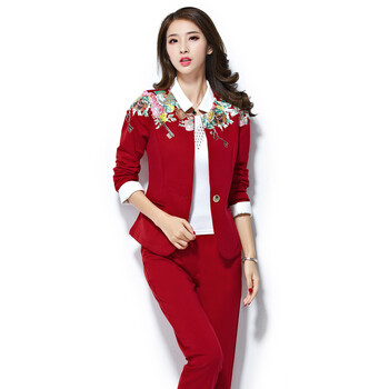 格尚美2015春装女装小西服三件套修身显瘦运动套装时尚休闲 粉红色 L