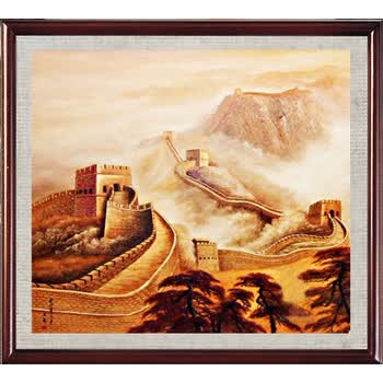 手绘长城客厅办公室油画办公室有框挂画大气挂画《万里长城》sn6229