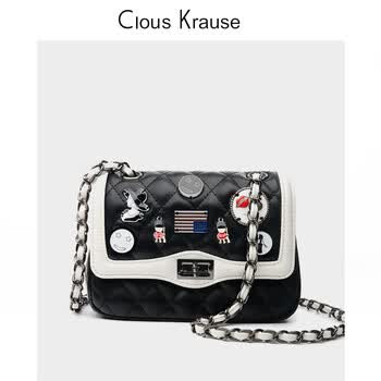 clous krause斜挎包女小包单肩包女头层牛皮女士手提欧美韩版潮ck菱格