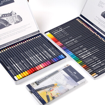 辉柏嘉（Faber-castell）油性彩铅笔24色专业手绘美术生专用蓝铁盒彩色铅笔GoldfaberAqua系列114724美术生专用写生画画笔