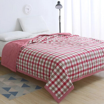 无印暖气日式新品水洗棉夏凉被空调被春夏薄被子简约格子 红咖格 200