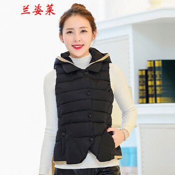 兰姿莱 2015马甲女秋冬新款韩版短款羽绒服修身拼接金边棉衣背心外套608 灰色 XL