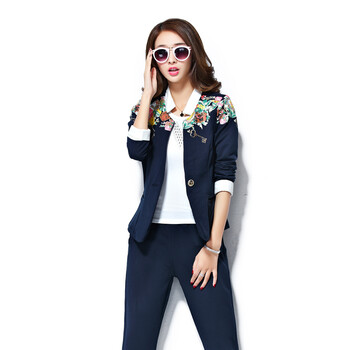 格尚美2015春装女装小西服三件套修身显瘦运动套装时尚休闲 粉红色 L