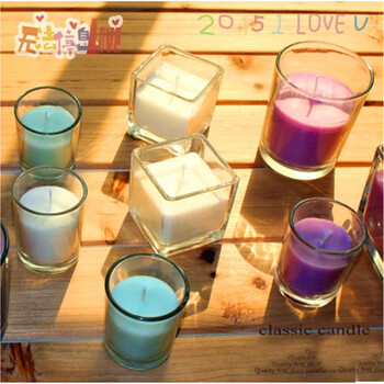 
                                        安礼轩玻璃杯 防风蜡烛 圆杯 方 浪漫生日 香薰蜡烛 植物薰香 6*6/紫色薰衣草/方                