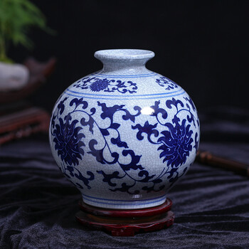 陶瓷器 青花瓷仿古官窑裂纹釉花瓶花插 家居装饰工艺品摆件 玉壶春