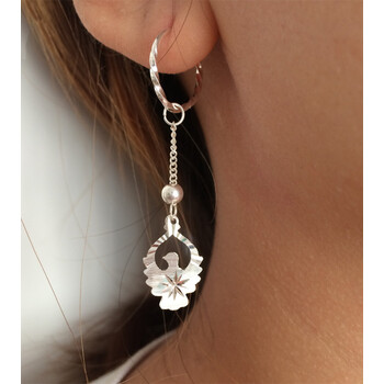 流行饰品999纯银转运珠耳环耳吊长款耳坠纯银耳圈耳坠子长款耳环 天鹅