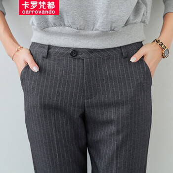 卡羅梵都 2015秋冬 OL通勤款条纹西装裤 休闲裤 长裤 女 K041 浅灰色 L
