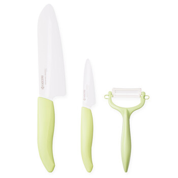 
                                        京瓷KYOCERA 刀具套装陶瓷刀菜刀削皮器彩色礼盒三件套FK-075/160/CP10 苹果绿                