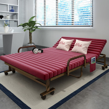 移动双人床办公室午休床家用简易折叠床陪护床 豪华款红色120宽192长