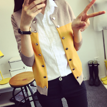 Vc 2016春季新款韩版宽松开衫短款毛衣针织外女外套夏装女上衣长袖防晒衣 玫红 均码