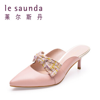 莱尔斯丹 款女鞋商场同款时尚优雅蝴蝶结穆勒鞋高跟细跟凉鞋LS 9M42318 粉红色 PNK 37
