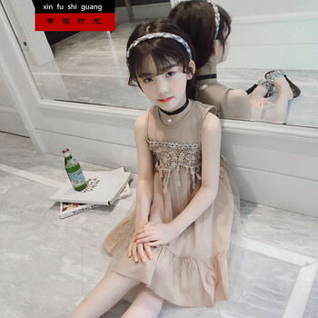 女童连衣裙2018夏季无袖抹胸裙小女孩中大童网纱裙儿童洋气公主裙 卡