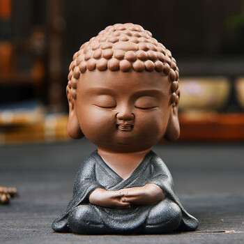 曼筠 茶宠茶玩彩陶陶瓷紫砂小如来佛小沙弥佛像车载摆件 禅思如来茶宠