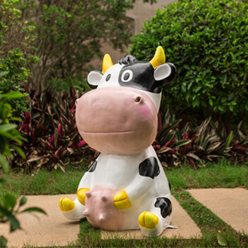 利勿浦花园摆件田园树脂仿真卡通奶牛园林雕塑摆设工艺品庭院动物装饰
