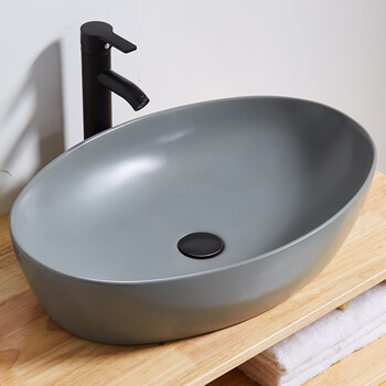 卫生间哑灰色洗手盆 椭圆形艺术个性工业风洗面盆陶瓷台上盆 灰盆