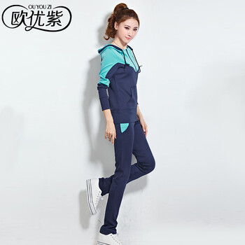 欧优紫2015秋款女装休闲拼色卫衣套装Y8070 宝蓝色 M