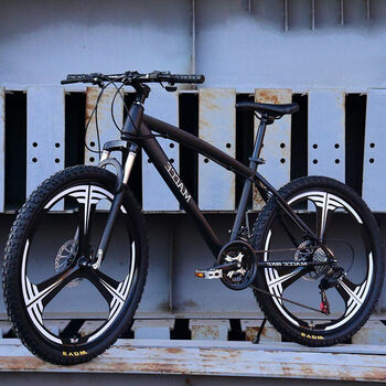 自行车山地车女男变速24寸26一体轮炫酷越野赛车学生 a-黄色辐条 26