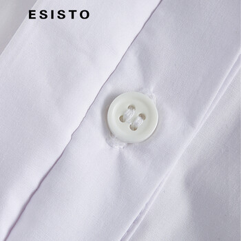 经典衬衫女 ESISTO 欧洲站百搭修身显瘦纯棉长袖翻领白色OL女士衬衣W17 10白色 欧洲码L(中国码XL)