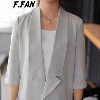 番番 F.FAN 秋装新款韩版百搭修身显瘦中长款小西装休闲外套女 99390 浅灰色 L