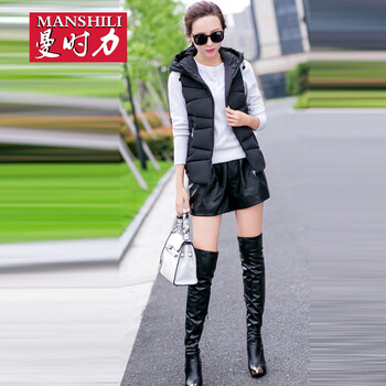 曼时力2015秋冬新款棉服时尚修身羽绒服 短款马夹 黑色 L