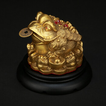 吉善缘 铜金蟾摆件 三足金蟾蜍三脚蛤蟆店铺办公室开张送礼家居风水