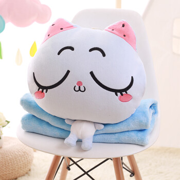 可爱猫咪午睡枕抱枕被子两用靠垫珊瑚绒毯子春夏午休空调被三合一