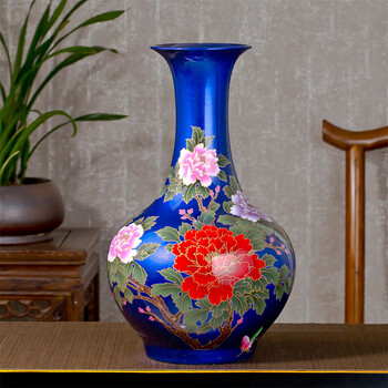 
                                                            瓷物语摆件装饰品陶瓷花瓶客厅家居工艺品水晶釉花开富贵景德镇陶瓷礼品 赏瓶深蓝                