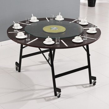 折叠圆桌餐桌酒店大圆桌简易实木圆形桌面饭店大饭桌家用折叠饭桌 1.