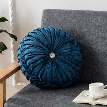 欧式南瓜车轮抱枕 圆形靠垫 沙发床上家居手工圆靠枕沙发靠 宝蓝 直径