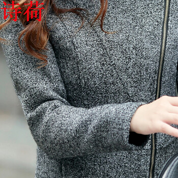 
                                        沫笙 秋冬季大码中长翻领毛呢外套修身拉链显瘦风衣短外套女 酒红色   L(建议110斤内)                