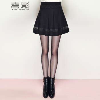 香影羊毛半身裙2015新款 冬装修身纯色短裙时尚拼接淑女百褶裙潮 黑色 L