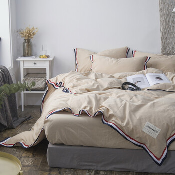水洗棉四件套 简约风织带边色床单床笠款床上用品 麦芽-香槟驼 1