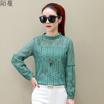 蕾丝打底衫长袖t恤女装2018新款春季性感上衣服小心机镂空小衫潮 绿色