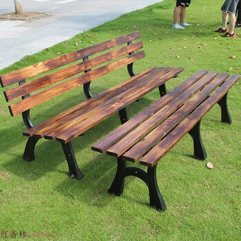 户外庭院公园长椅子实木长凳防腐木休闲靠背广场园林铸铁室外座椅